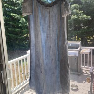 Fringey off the shoulder blue dress